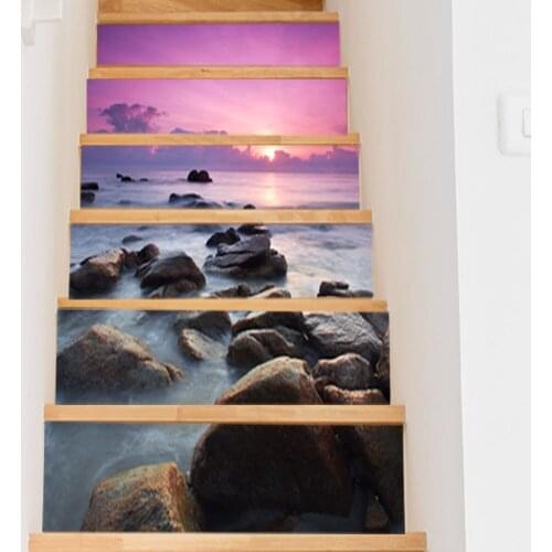 6pcs/set 18cm x 100cm Scenery Under The Setting Sun By The Sea Stairs Decoration Wallpaper Art Pegatinas De Pared Home Decor Mu