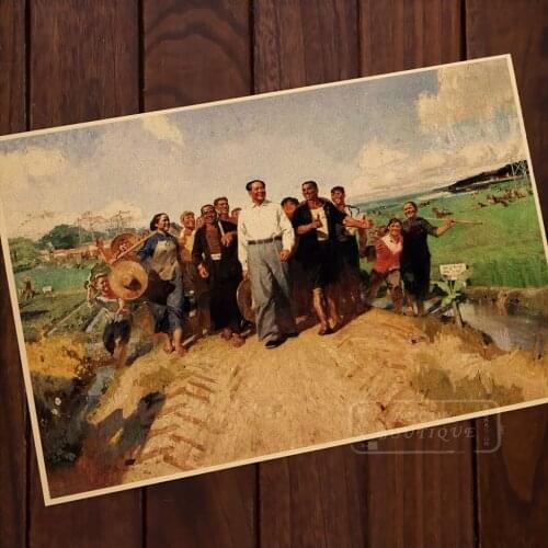 Agricultural posters Chairman MAO visited guangdong rural Propaganda Vintage Canvas Painting Wall Posters Bar Home Decor Gift