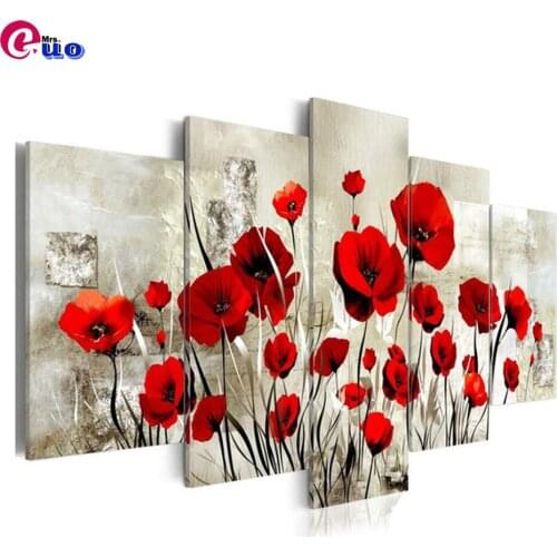 Multi-picture Diamond Embroidery 5pcs/set Flower Red Poppy DIY Diamond Paintings Full Square/Round Diamond Mosaic Home Decor