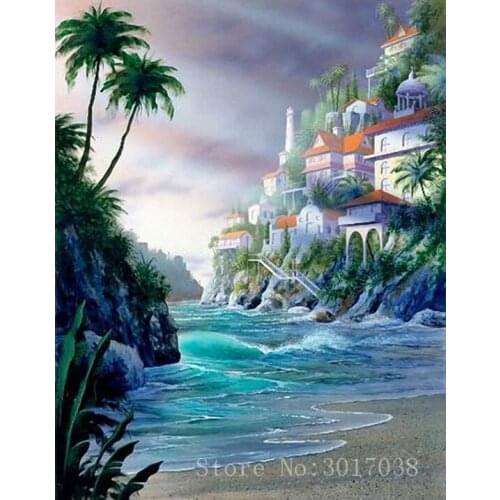 Diamant Diy Diamond Painting Cross Stitch The Villa On The Beach Needlework Diamond Embroidery Full Diamond Decorative Stickers