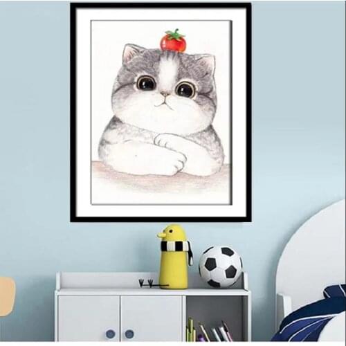 Diamond Painting New Full Diamond Cartoon Cute Kitten Diamond Embroidery Cross Stitch Dot Sticker Diamond Bedroom Living Room