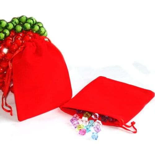 50pcs/bag 10x12cm Red Jewelry Packaging Bags Velvet Drawstring Pouches For Candy Earrings Christmas Wedding Party Gift Bags