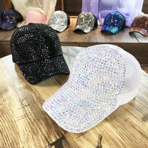 H7611 Baseball Hat Women Summer Anti-UV Casual Sunshade Sunscreen Cap Female Rhinestone Breathable Mesh Hip Hop Fashion Men Hats