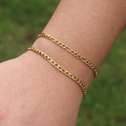 Gold Silver Color Figaro Chain Bracelet Curb Link Stainless Steel Bracelet Women Men Jewelry Hip Hop Bijoux Femme Pulseras Gift