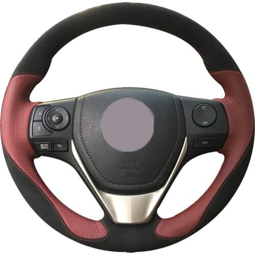 Black Suede Wine Red Leather Car Steering Wheel Cover for Toyota RAV4 2013-2017 Corolla 2014-2017 Auris 2013-2016 Scion iM 2016