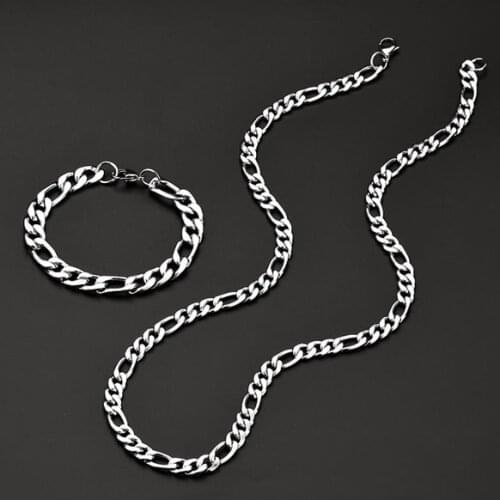 Mens Necklace Steel Mens Bracelet and Necklace Chain Set Male 2-piece Accessory Made in Turkey Free Shiping Stainless Steel