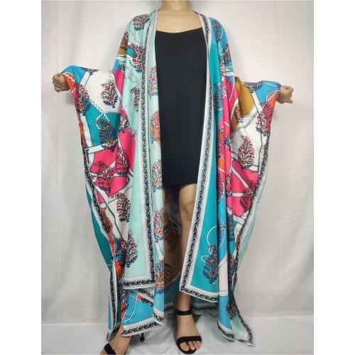 Classic 2021 Beach Silk Bohemian Printed Sundress For Sexy lady Middle East Dubai Muslim women Robe Kaftan Clothes
