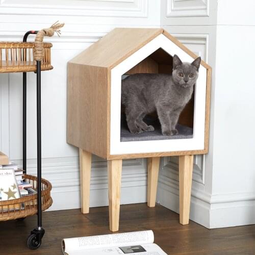 Cat Cage Villa Solid Wood High Feet Indoor Medium And Large Wooden Cat House Four Seasons General Cat House Pet Supplies