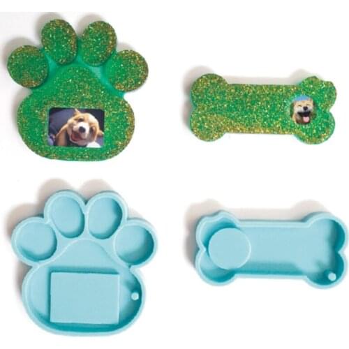 Creative Dog Bone Paw Shaped Silicone Mold Pet Memorial Tombstone Key Chain Mould Non-stick DIY Resin Keyring Accessories