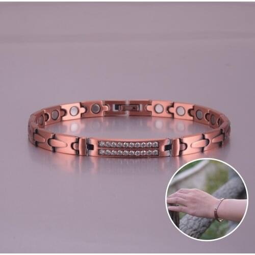 Pure Copper Magnetic Bracelet for Women Arrow Cubic Zirconia ID Bracelet Magnetic Therapy Copper Bracelet Women Arthritis Health
