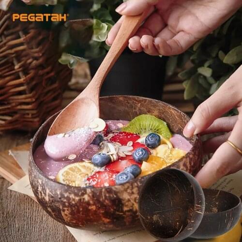 Natural Coconut Bowl protection wooden bowl Coconut Wood tableware Spoon Set Kitchen Environmental Wooden Kitchen Tableware