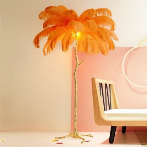 Ostrich feather floor lamp table led copper resin material bedroom branch lamp living room creative warm luxury light luxury