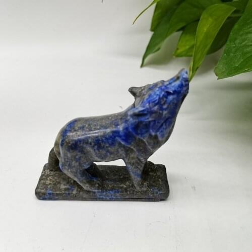 Natural Pink Quartz Crystal Lasurite Carving Wolf Animal Mineral Statue Quartz Reiki Home Furnishings Collection