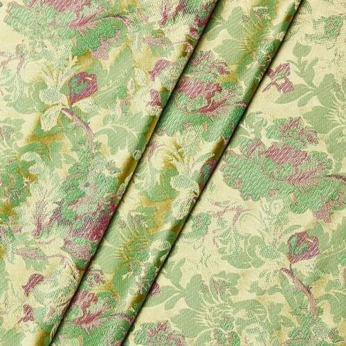 NCF535 1meter Green Peony Florals Jacquard Brocade Fabric Chinese Wedding Cosplay Cheongsam Fabric Pillow Cushion DIY Sew Fabric
