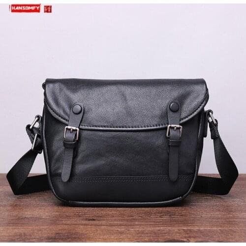New Mens Leather Shoulder-Bag Fashion Korean-Style Full Grain Full-Grain Leather Messenger Bag Casual Sports Bag