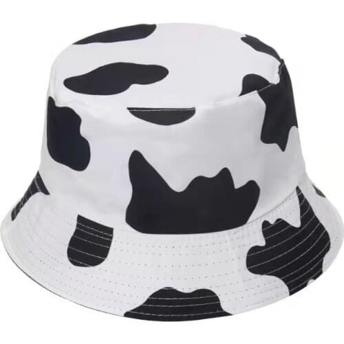 2021 New Fashion Reversible Black White Cow Pattern Bucket Hats Unisex Foldable Panama Hat Fisherman Caps Gorras Summer Caps