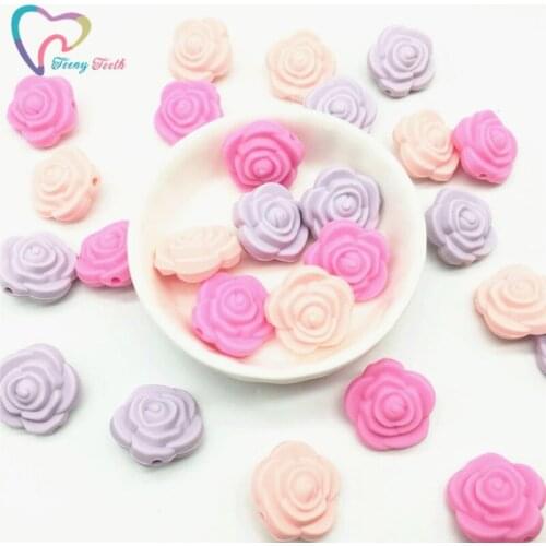 Teeny Teeth 9 PCS Flower Rose Silicone Beads Baby/Toddler Pacifier Clip/Pendant Silicone Bite Beads Chewing Pacifier Clip Beads