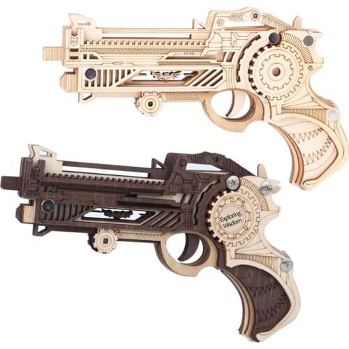 Virbius Rubber Band Pistol Laser-Cut Wooden DIY Jigsaw 3D Puzzle Wooden Shooting Toy Launcher Assembly Toy Children Gift