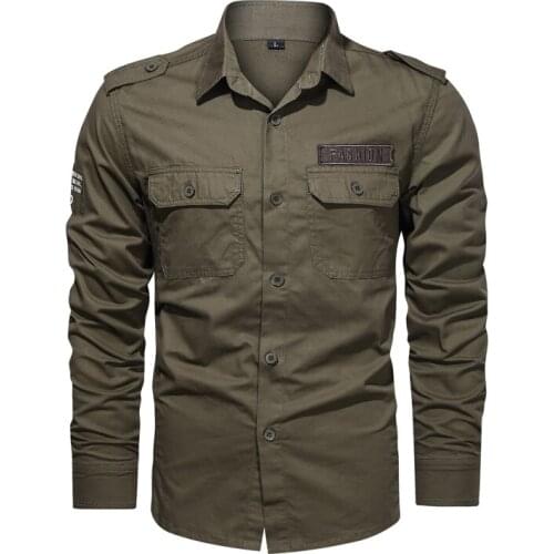 Spring Pocket Button Male Shirts Letter Printing Cargo Shirts for Men Military Style Casual Long Sleeve Tactical Shirts Mens
