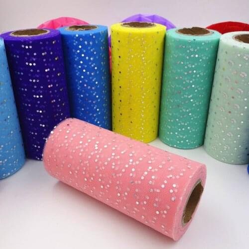 Tulle Roll 25 Yards 15cm Glitter Sequin Tutu Fabric Wedding Decoration Organza Laser DIY Crafts Birthday Party Supplies