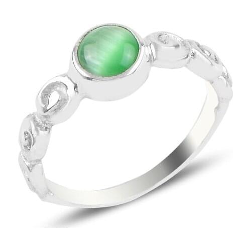Silverlina Silver Cat 'S Eye Green Cubic Zirconia Engagement Ring