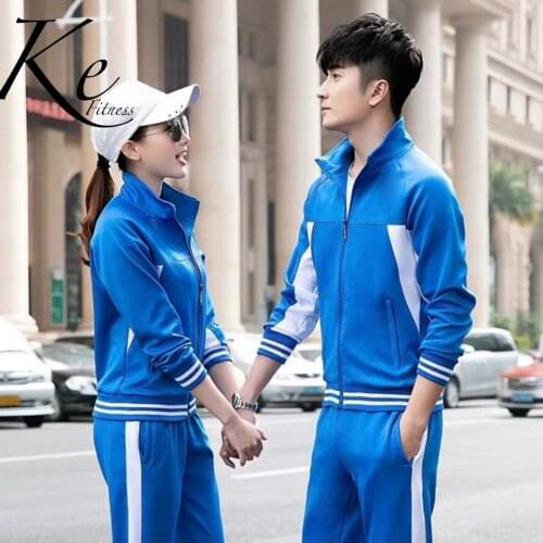 KE Spring autumn men woman South Korean silk couple sweater running student sports suit blue and black sports wear tracksuit