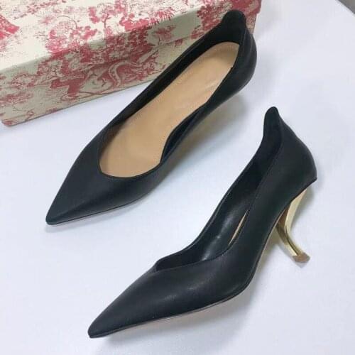 Soft Leather High Heels Women Pumps Mental Color Heels Ladies Dress Shoes Chic Style Luxury Brand Designer Fashion Woman Shoe