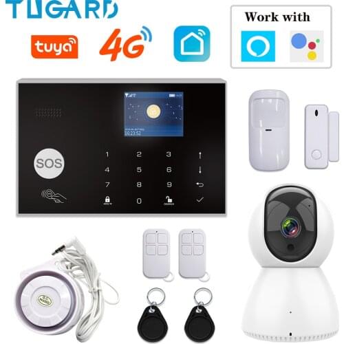 Wifi Gsm 3G 4G Alarm System 433MHz Home Burglar Alarm Wireless Wired Detector TFT Touch Keyboard 11 Languages Compatible Alexa