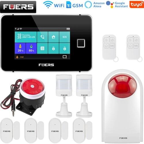 Tuya 433MHZ WIFI GSM Smart Security Alarm System With Fingerprint Arming 4.3inch TFT Touch Screen App Control Wireless Alarm Kit