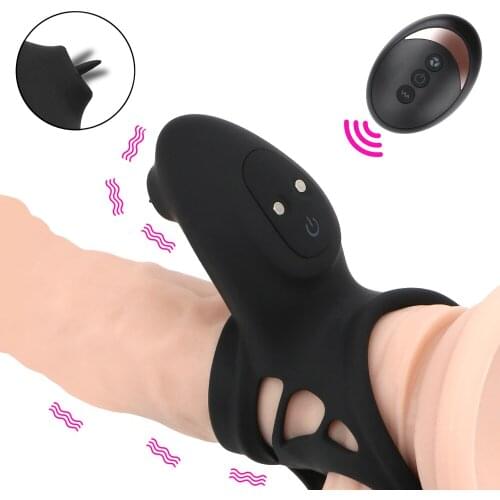 USB Charging Delay Ejaculation Adult Toys Cock Ring Vibrator 10 Speeds Vibrating Penis Rings Tongue Lick Clitoris Vibrators