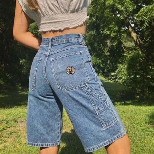 B-TOTO American Retro Light Color High Waist Patch Denim Shorts Trendy Ins Womens Five-point Pants Shorts 2021 New Fashion