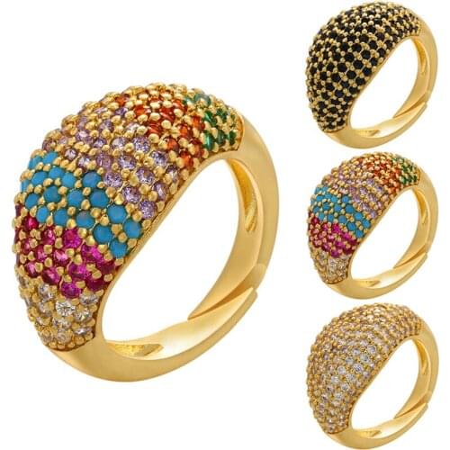 Western Style Wide Thick Rings for Women Colorful Cubic Zirconia Opening Adjustble Fashion Birthday Jewelry anillos de mujer