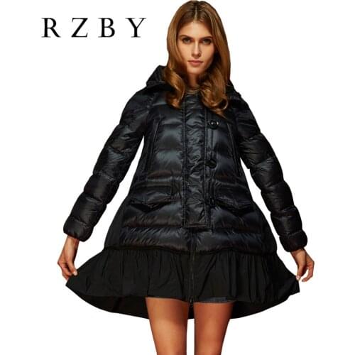 RZBY Women Down Jacket Cape Style Loose пальто женское Hooded Warm Winter Coat Dress Design Windproof Doudoune Femme Top RZBY004