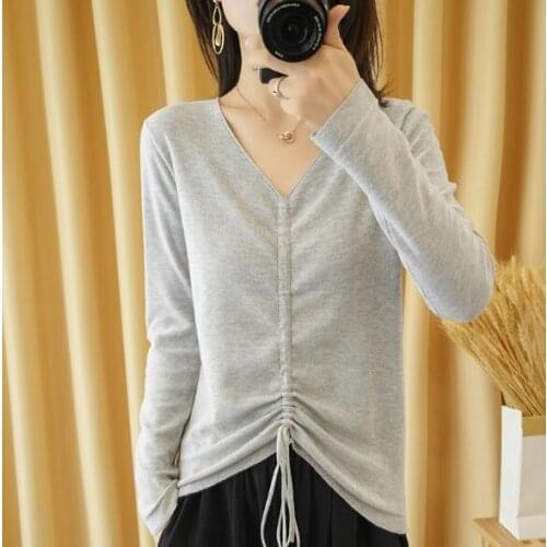 Ladies Sweater Womens V-neck Hedging Loose Inner Shirt