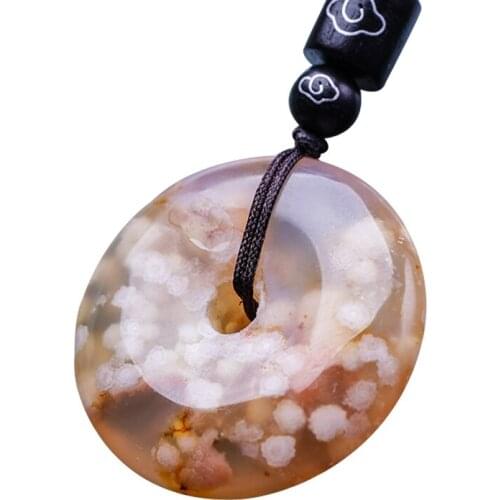 Women Necklace Pendant Chrysanthemum Stone Cherry Stone Donut Pendant Ring Safety Buckle Necklace Gift for Females Fine Jewelry