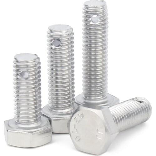 1pcs M16 hexagon head screws tail with holes screw bolts hex safety hole machine thread nail GB31.1 stainless steel 60mm-100mm