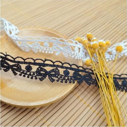 1Yard Embroidery Lace Fabric Guipure Craft 1.2cm White Black Lace Trim Bow Lace Fabric Sewing Trimmings Dress Collar Ribbon L002