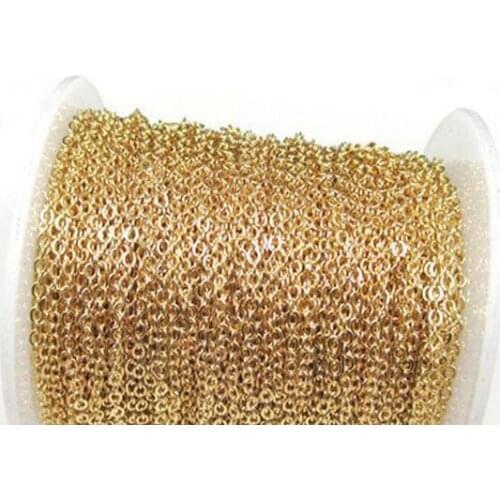 10m/50m/100meter/roll Anti-Tarnish Gold Stainless Steel 2.3mm Flat Cable Rolo Chain Oval Rolo Chain Jewelry finding Marking DIY