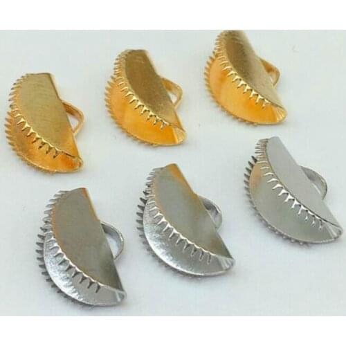 100pcs 10/13/15/20mm Half Round Ribbon Crimps Silver Gold Cord Ends Cord Cap Tip Fasteners Clasp for Jewelry Making DIY Findings