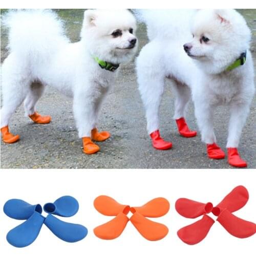 4Pcs Pet Dog Rubber Waterproof Shoe Cover Pet Socks Foot Cover Non Slip Outdoor Puppies Rain Shoes Pet Paw Protectors