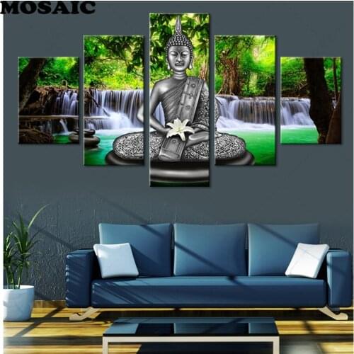 5D DIY Diamond Painting religious Picture of Rhinestones Full Square Diamond Embroidery Mosaic 5Pcs Multi-picture Scenic buddha
