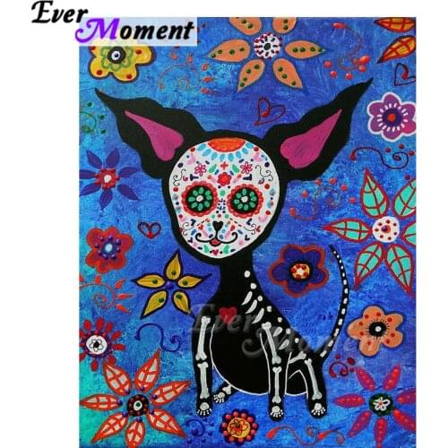 Ever Moment Diamond Painting Handmade Dog Skull Flower Needlework Artwork Hobby Rhinestone 5D DIY Diamond Embroidery ASF1851
