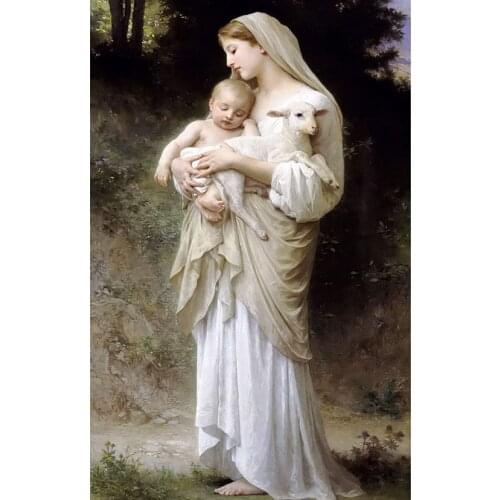 Diamond Painting Full Drill,Classical Artist,Virgin and Sheep,Full Square/Round,William Adolphe Works,Rhinestone Mosaic WG2552