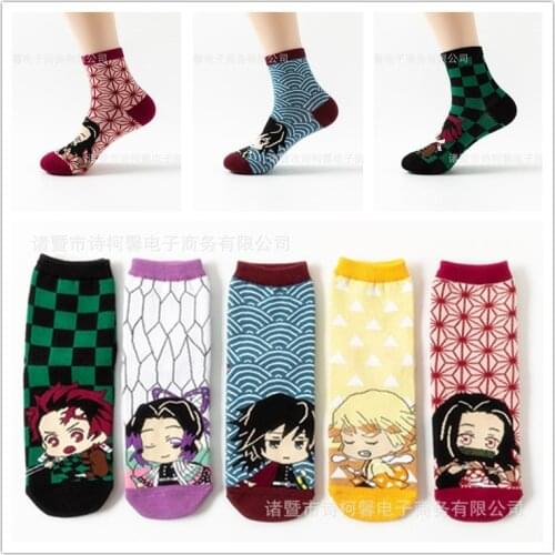 Anime Demon Slayer Kimetsu No Yaiba Socks Cosplay Prop Anime Kamado Tanjirou Nezuko Cotton Short Socks