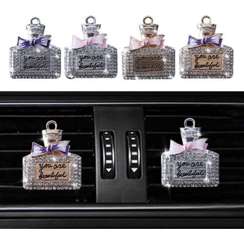 Car Crystal Perfume Bottle Fragrance Clip Air Vent Freshener Bow Air Conditioner Decor Aromatherapy Vent Clip Car Interior Decor
