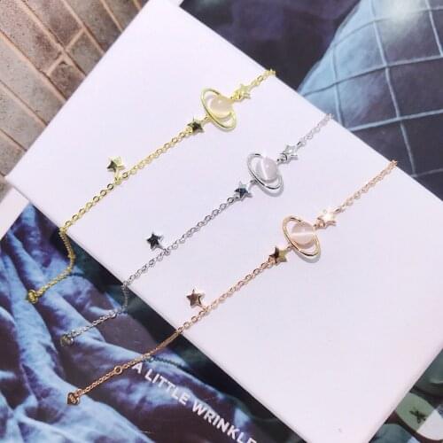 Whole 100% Real 925 Sterling Silver Links Bracelets Not Easy Fade Delicate Chain Star Opal Planet Pendant Exquisiteness Jewelry