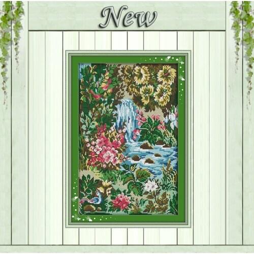 Stream flower scenery diy paintings counted printed on canvas DMC 11CT 14CT kits Chinese Cross Stitch embroidery needlework Sets
