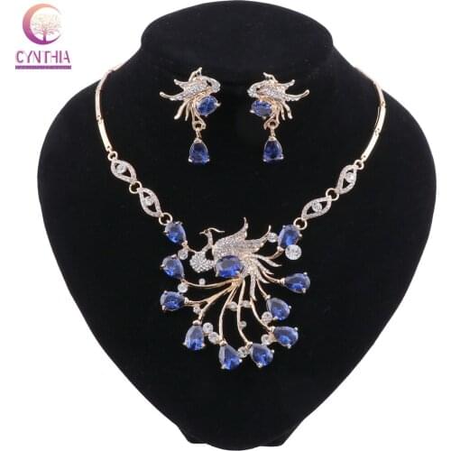 CYNTHIA Bridal Wedding Jewelry Set / Peacock Necklace Earring Set for Noble Womens Jewelry Set 3 Colors