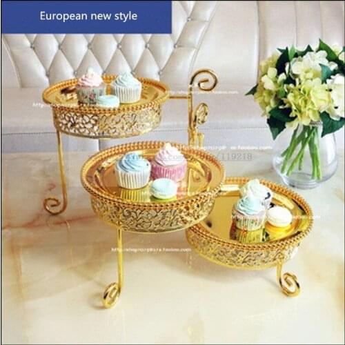 Spot European high-grade gold-plated three-layer rotating cake stand afternoon tea snack rack baking dessert table buffet rack