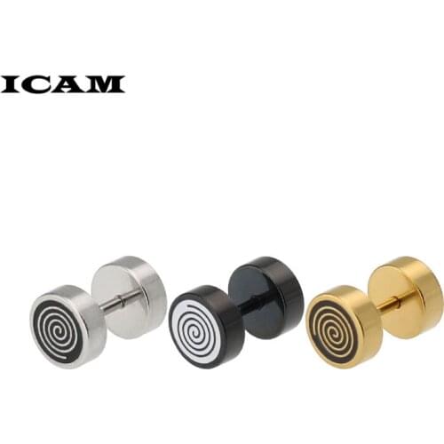 ICAM Fashion 1 Pair/Lot 3 Colors Stainless Steel Stud Earring Punk Barbell Dumbbell Shape Earrings For Men Women